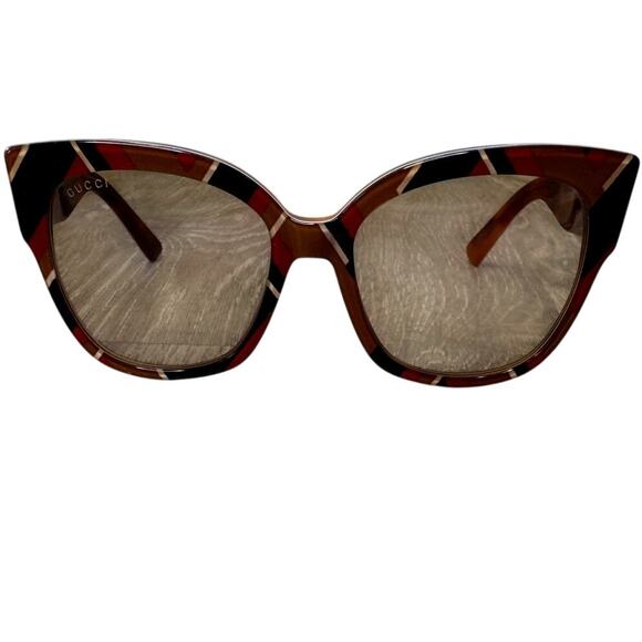 Gucci GG0059S 003 Cat Eye Sunglasses Tortoise Stripe Studded Arms - Picture 3 of 10